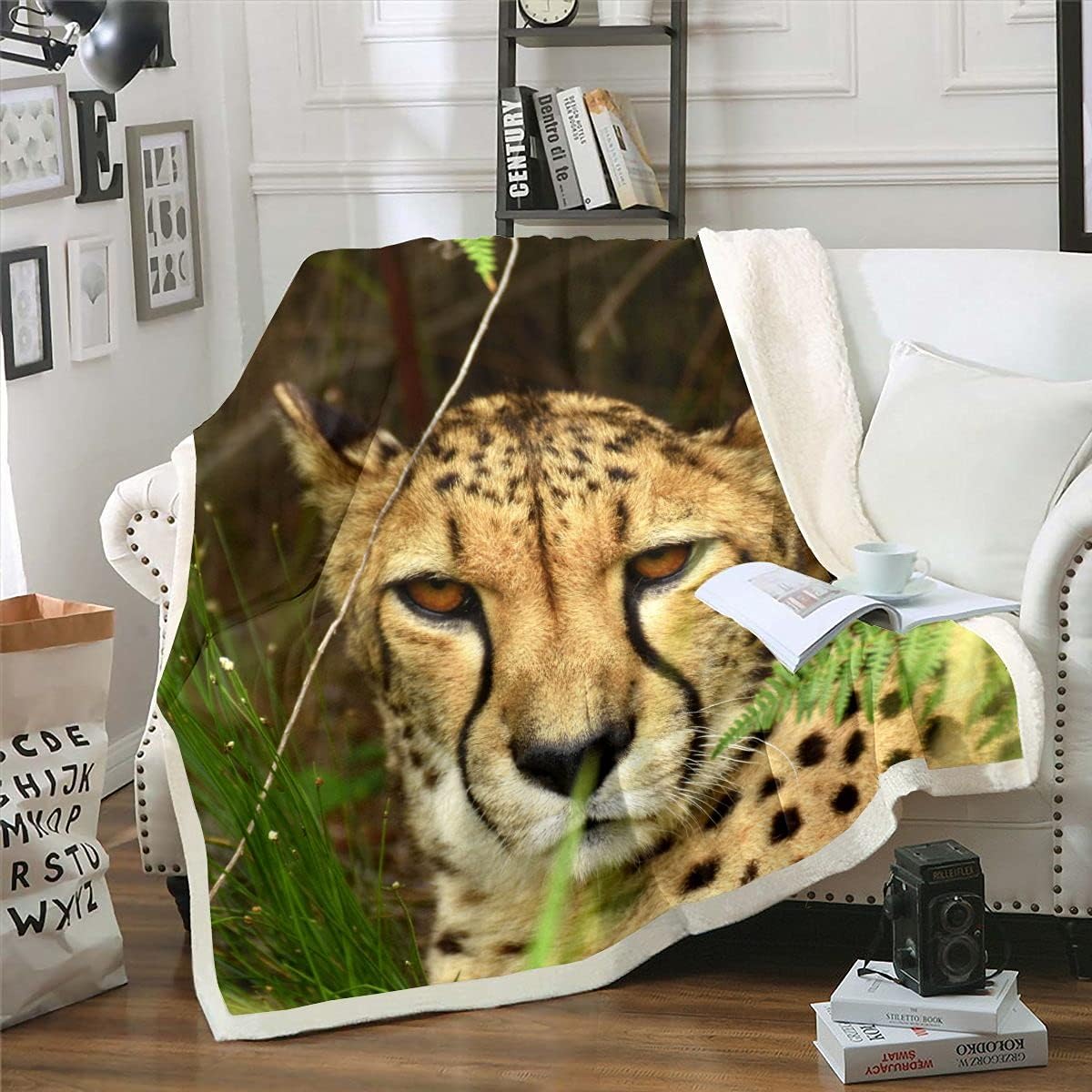 Feelyou Leopard Fleece Throw Blanket Safari Cheetah Plush Blanket Wild Animal Room Decor Wildlife Warm Fuzzy Blanket Twin 60"x80"