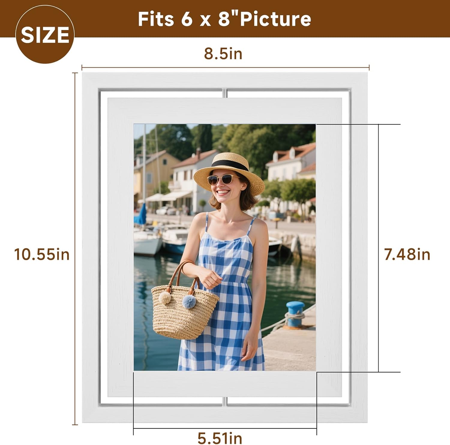 2 Pack 6x8 White Rotating Floating Picture Frames, Double-Sided Solid Wood Photo Frame with HD Glass, Shatterproof, Fade Resistant, UV Protection, Vertical or Horizontal Tabletop Display