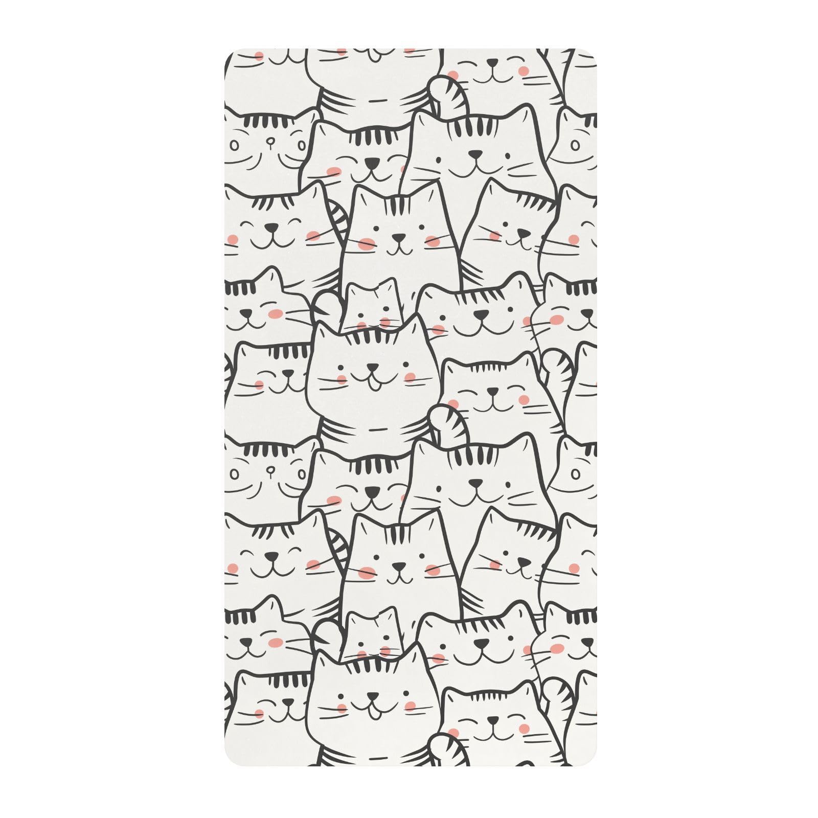 Sábanas para cuna de bebé de dibujos animados de gatos blancos para niños y niñas, sábana de algodón cómoda y transpirable para decoración de guardería, 1 paquete de juego de sabanas para