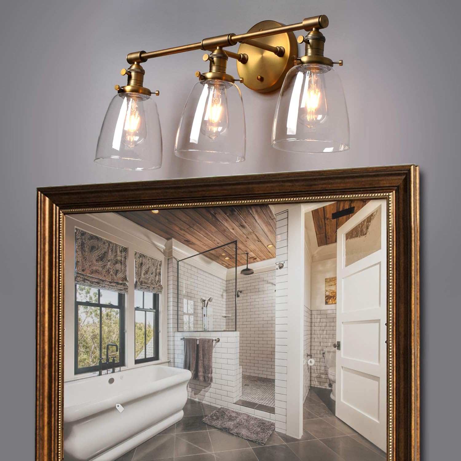 Tech Deals 🔥 Phansthy Industrial Wall Sconce 3 Light Brushed Nickel Wall Lamp with 5.6 Inches Dome Clear Glass Canopy (Brushed)