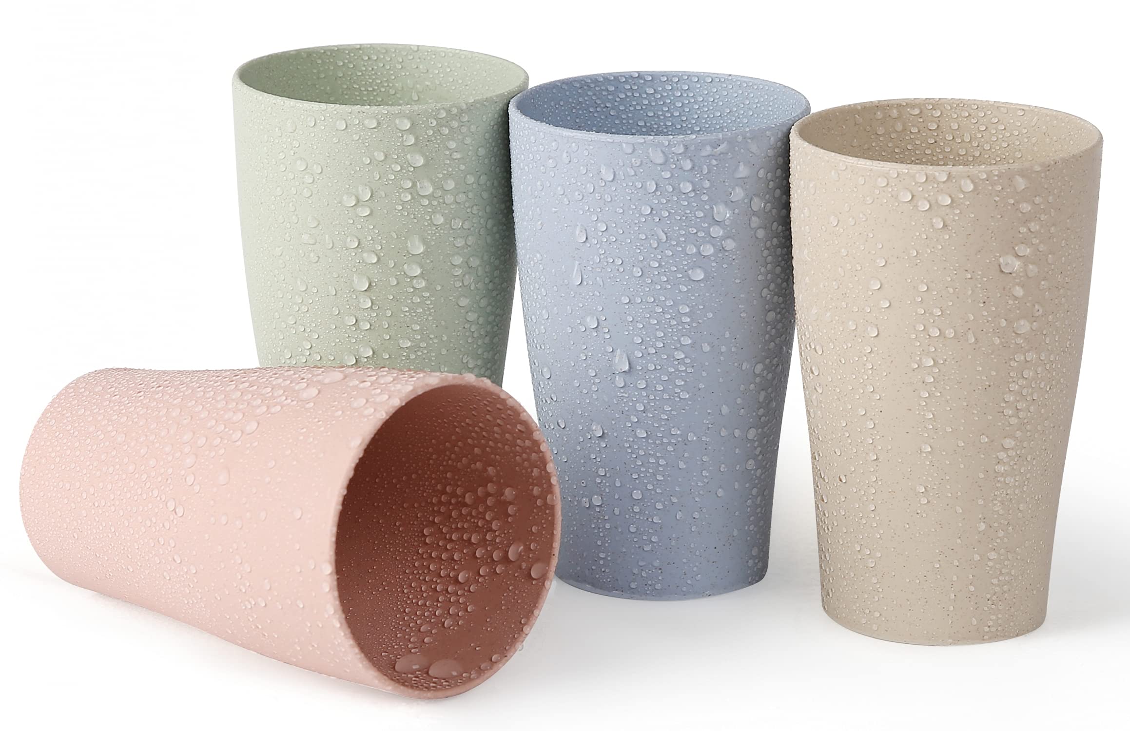 Rer Runrui 12oz Reusable Drinking Cup Unbreakable Wheat Straw Tumbler for Adult Plastic Toothbrush Cups for Kids Bathroom Cup BPA Free Set of 4, 4 Count (Pack of 1)