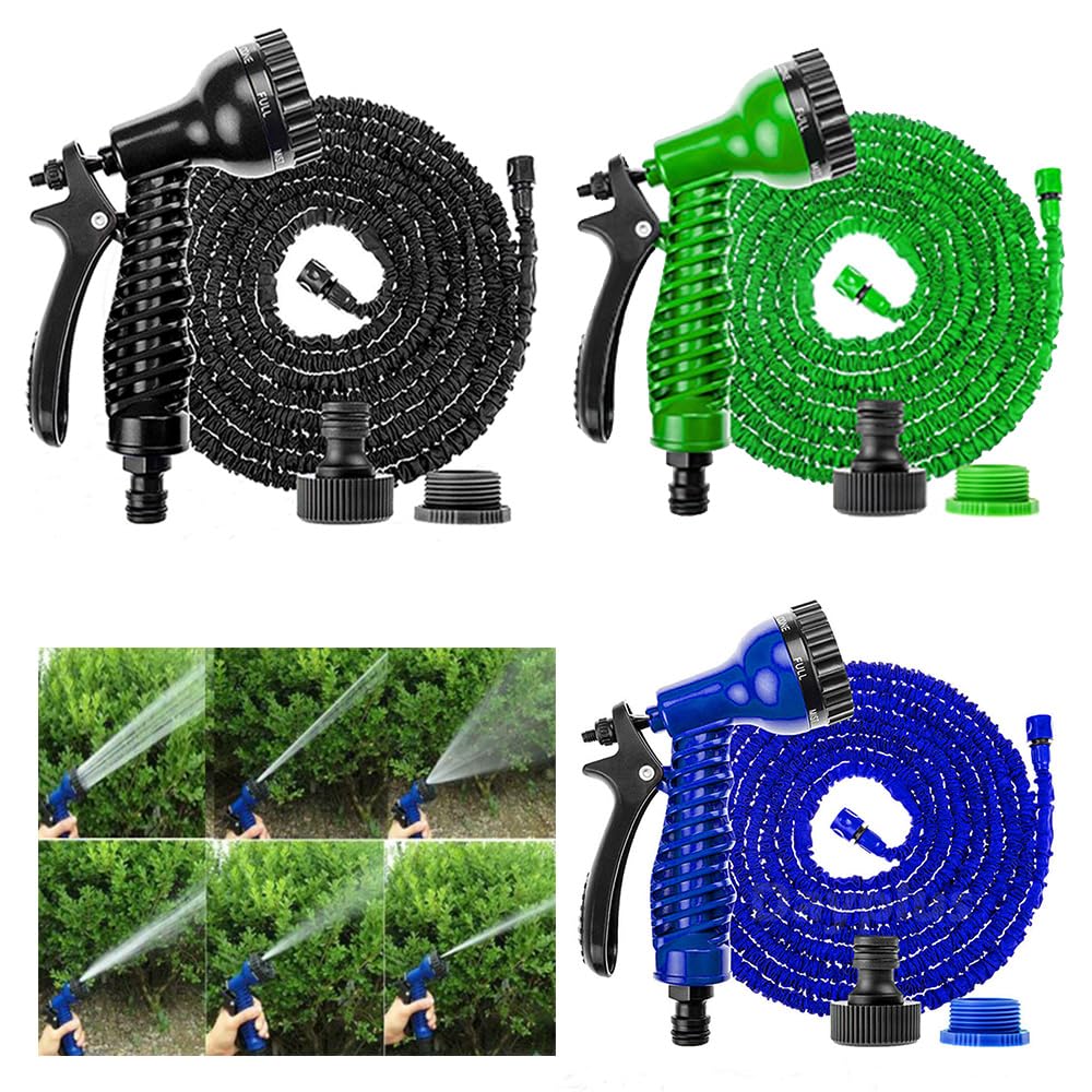 Garden Hose Pipe 100FT Expandable Water Hose Flexible Expanding Magic Hose with 3/4", 1/2" Fittings, Multi-Function Spray Gun with 7 Spray Modes, Indoor & Outdoor Use - Green