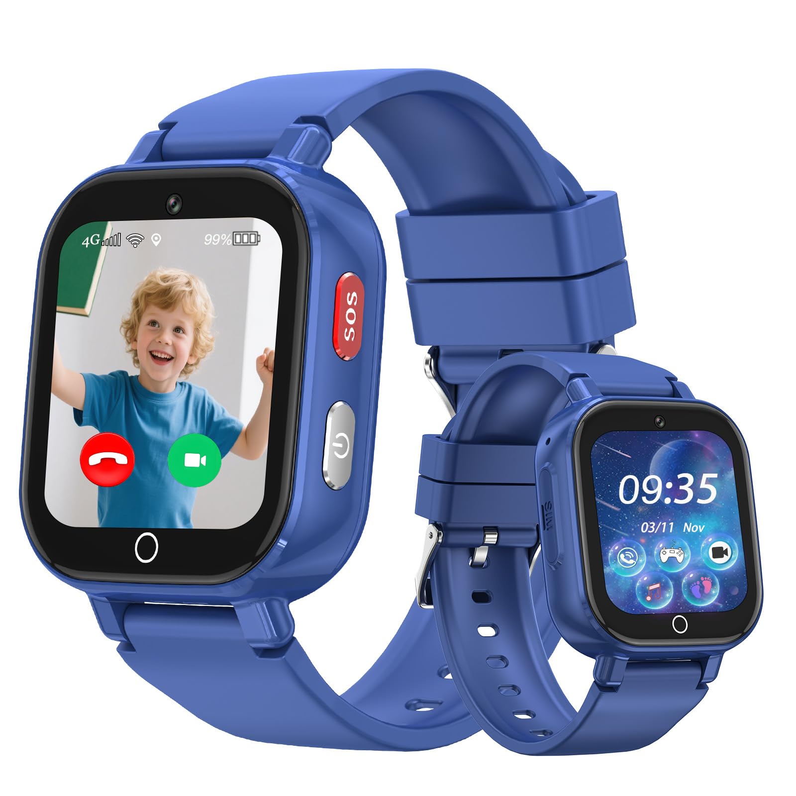 Montre Connectée Enfant 4G Avec GPS - Appels Vidéo, Chat Familial, SOS, étanche IP68, Pour Fille/garçon 4-12 Ans (bleu)