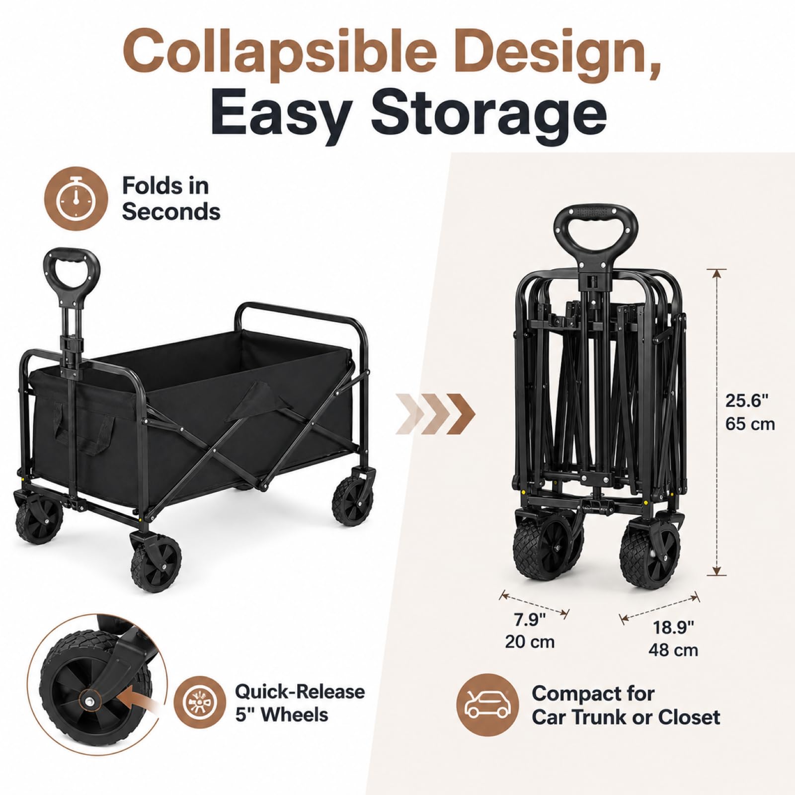Surface de charge de 150 kg - Chariot de plage pliable - Grande capacité - Portable - Pour jardin, camping, festival