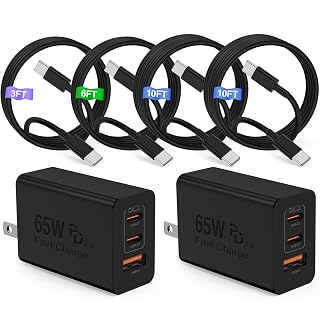 65W USB C Charger Block, Super Fast Charging Station/3+6+10+10ft Type C Cable Cord Long, 100W Laptop Adapter for Samsung Galaxy S26 S25 S24 S23 S22 S21 20 Ultra/MacBook Pro/iPhone 18 17 16 15 Pro Max - Amazon product rated Grade A