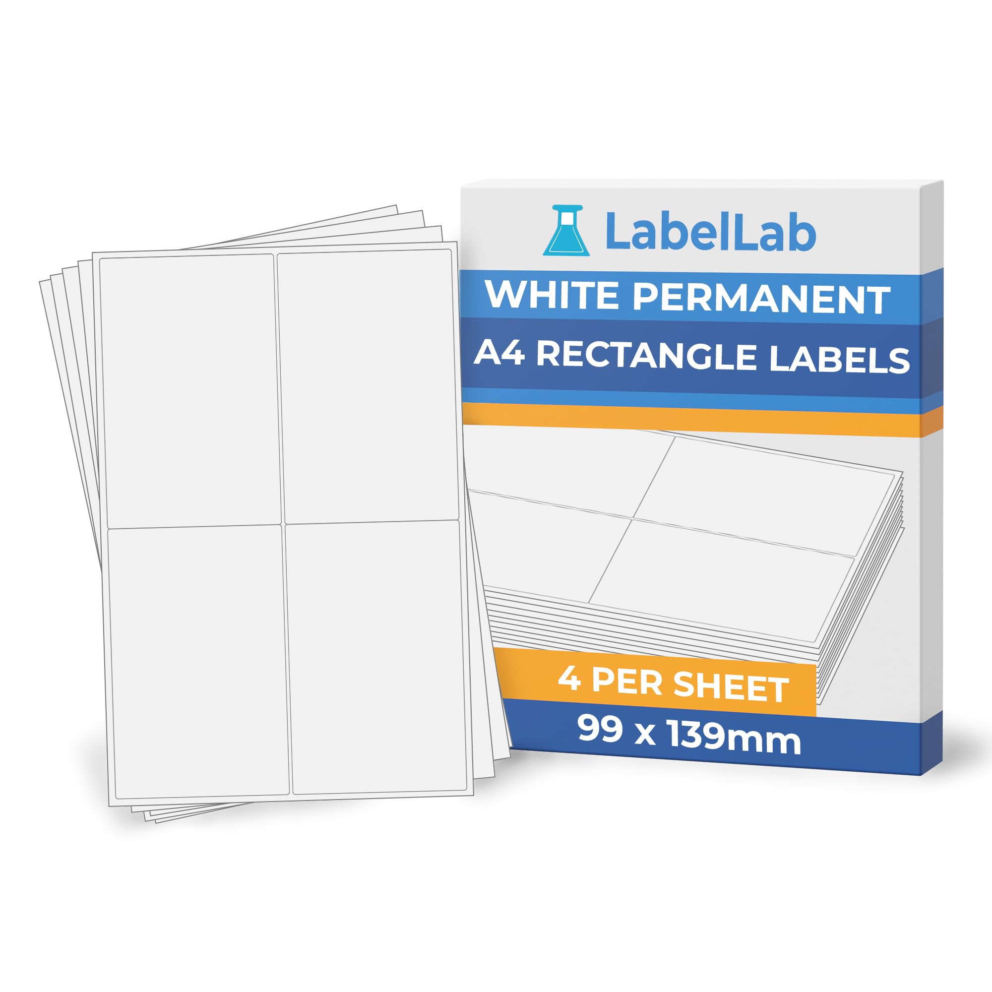 White A4 Rectangle Labels - Printable Sheet Labels for Inkjet & Laser Printers, Permanent Adhesive - 4 Per Sheet (99 × 139mm), 100 Sheets - LabelLab