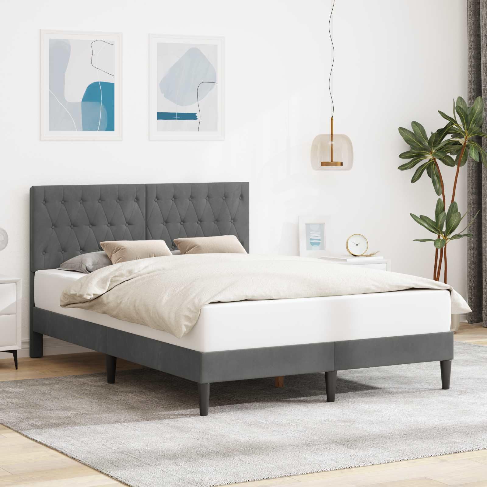 vidaXL Struttura del letto Grigio Scuro 120 x 190 cm Velluto, Camera Moderna, Letto in Velluto, Design Rettangolare, Setup Pratico, Biancheria Elegante, Stile Funzionale