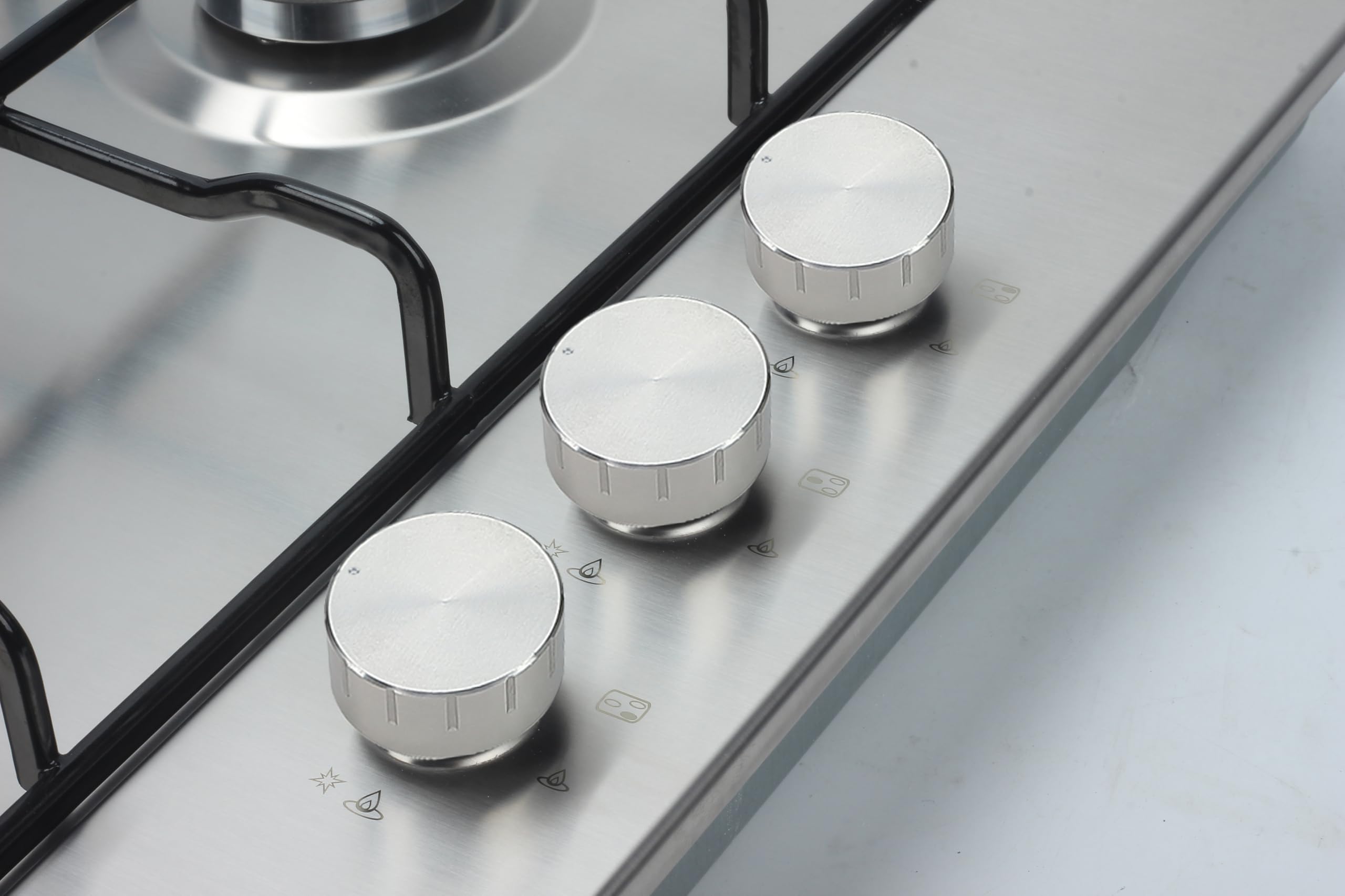 Vitrokitchen EN630-0LIN - Placa de Gas Natural 3 fuegos con encendido electrónico, acero inoxidable, seguridad Gas-Stop, 60cm