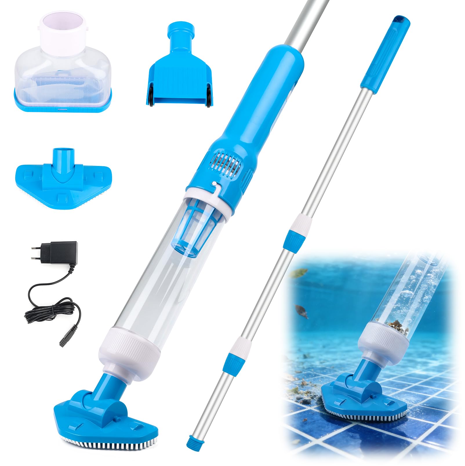 Aspirapolvere per Piscina Senza Fili con Batteria 3 in 1 | aspiratore per piscina senza fili, Asta Telescopica, Durata fino a 90 Minuti, Ricaricabile, Con Filtro per Vasche