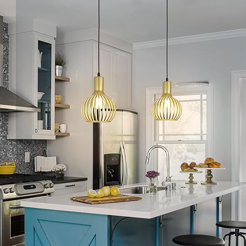 Miniatura 6 de DLLT - Lámparas colgantes enchufables, iluminación colgante dorada ajustable sobre el fregadero, luces colgantes de metal de granja, isla de cocina,
