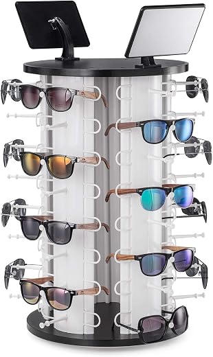 APL Display 40 PCS Sunglasses Display Stand Rotating with Mirror - 360° Rotating Counter Top Sunglasses Display Rack for R...