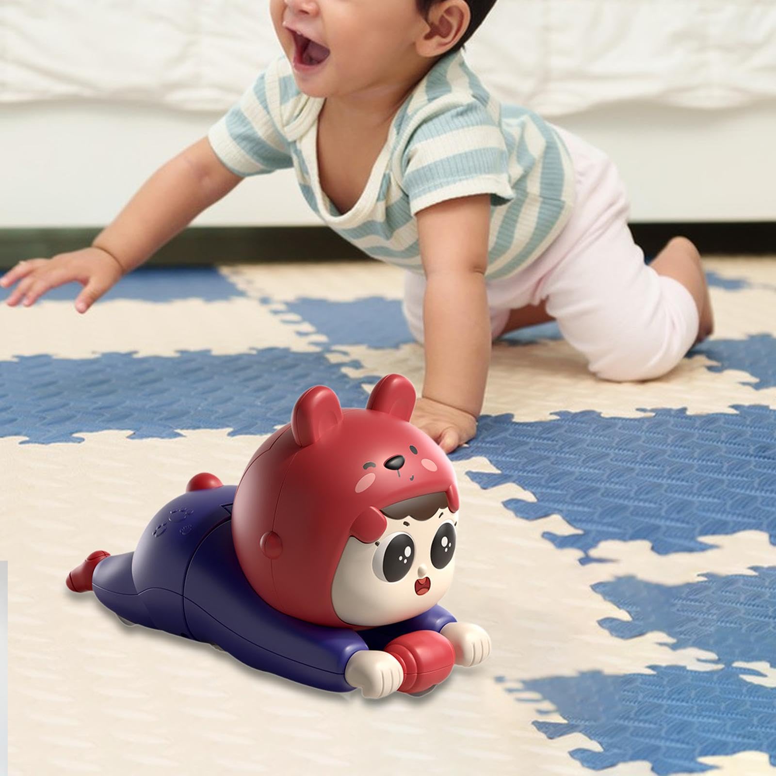Giocattolo per Gattonare per Bambini Dai 6 Ai 12-18 Mesi, Interattivo, con Movimento, per Giochi di Ruolo per Neonati E Bambini Piccoli, Sensoriale, rosso blu, Inglese