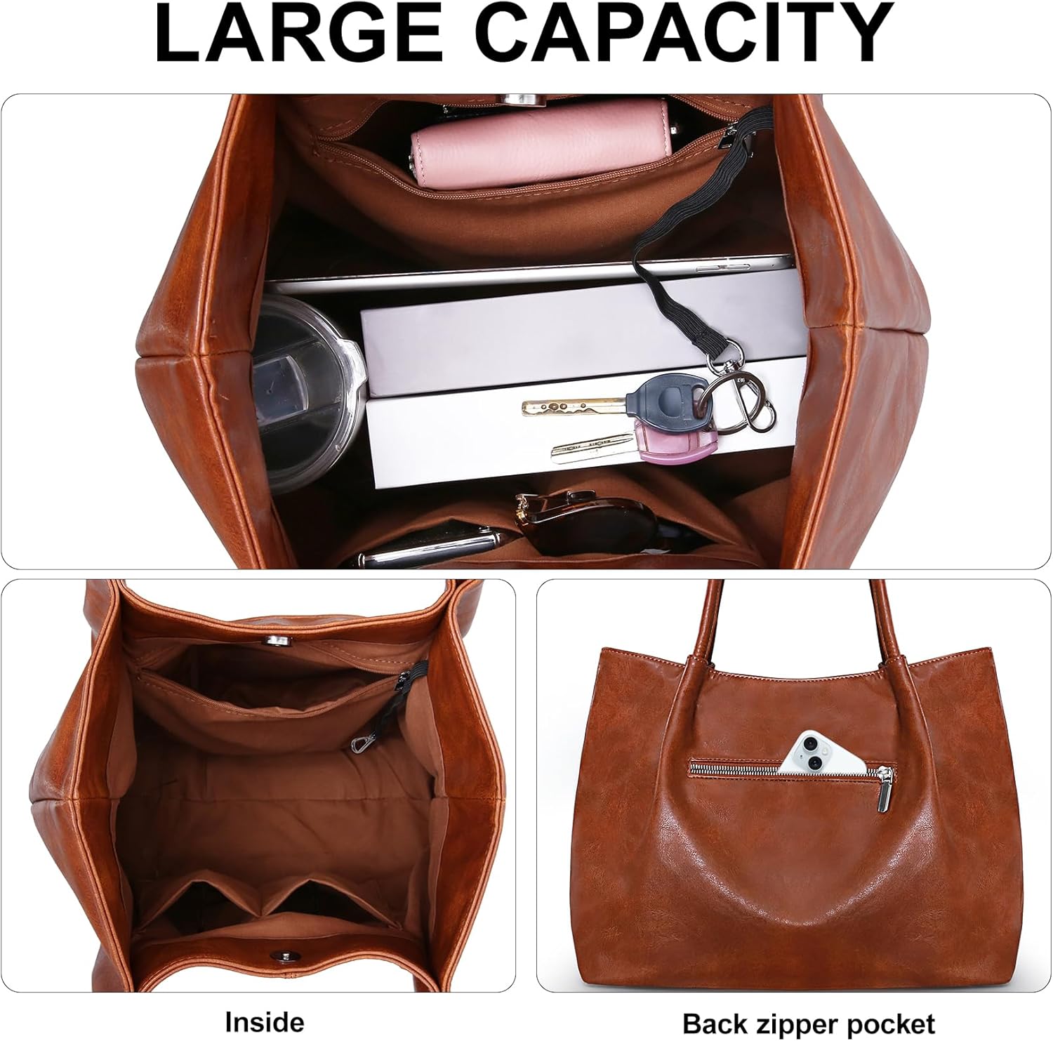 Large Tote Bag for Women Work Vegan Leather 16L Ladies Handbags Womens Big Purses Shoulder for Travel - Image 4