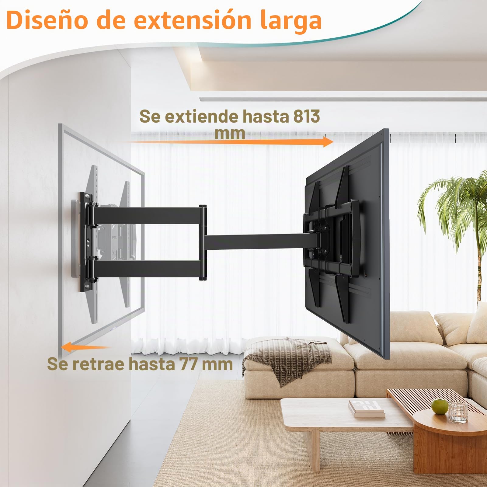 ELIVED Soporte de pared para TV, brazo de enlace extra largo de 813 mm para TV de 37-75 pulgadas | Soporte de pared inclinable, giratorio y giratorio TV Max. VESA 600 x 400 mm hasta 45 kg EV1036