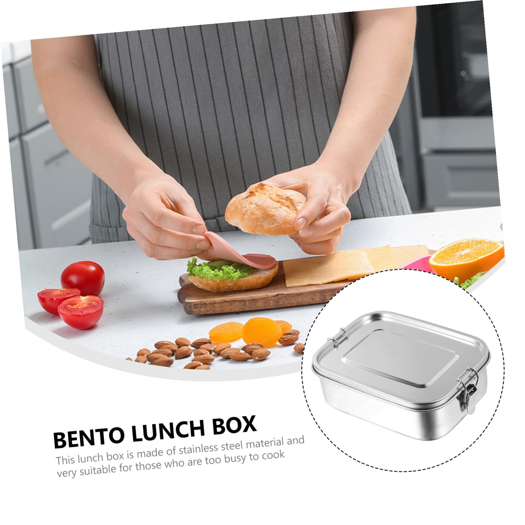 GLEAVI Boîte à Bento en Acier Inoxydable 1, 2 L 3 Compartiments Argenté