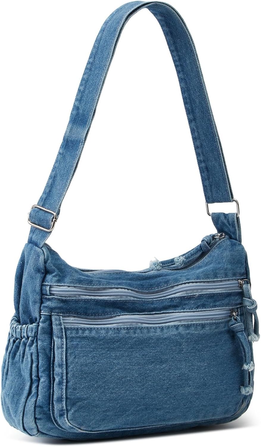 Women's Retro Large Canvas Denim Shoulder Bag Denim Crossbody Handbags Casual Style Lightweight Tote Purse - Image 4