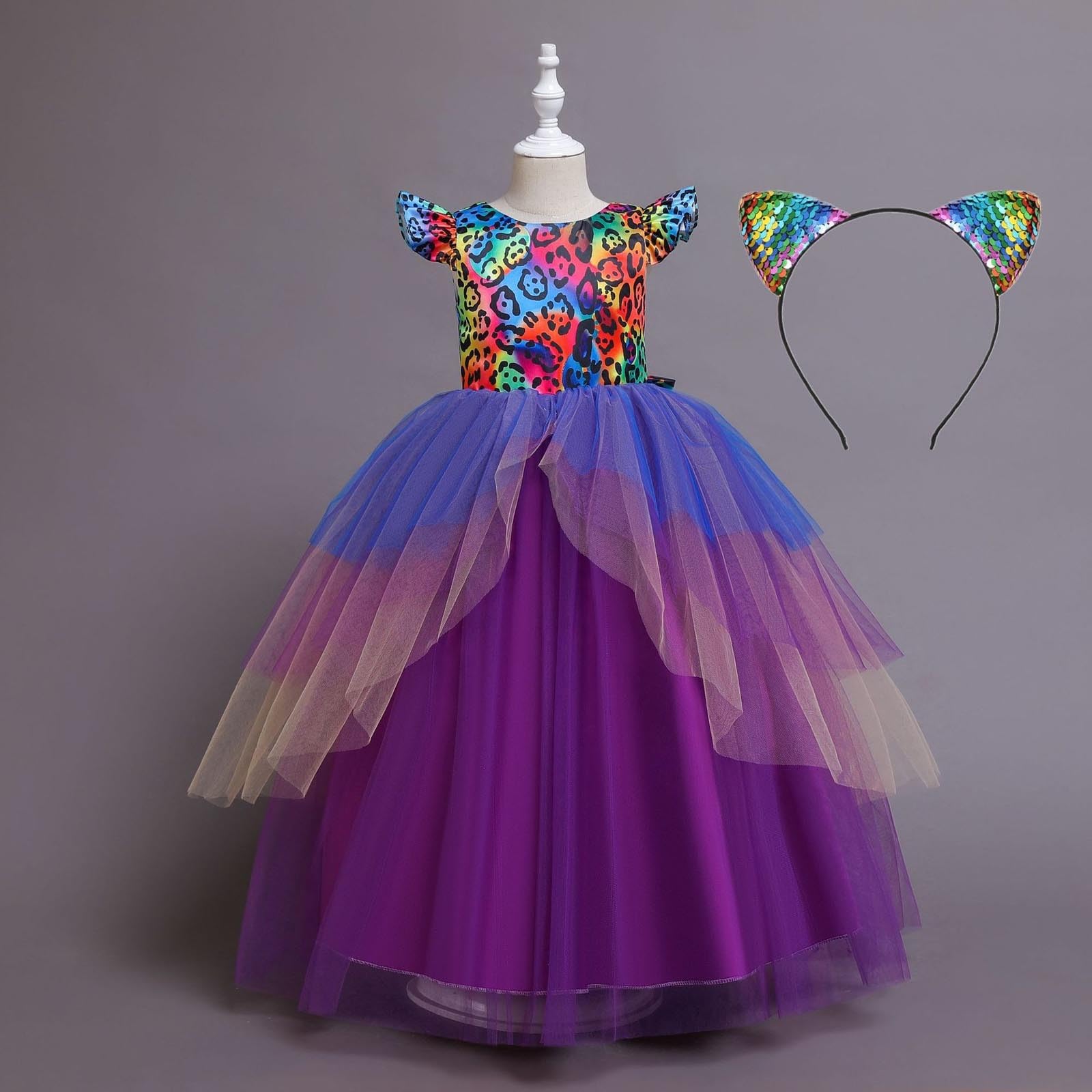 Disfraz Halloween NiñA NiñO Elegante Disfraz Princesa para niña con Vestido Infantil Atuendo Halloween Juvenil con Mangas Vuelo y Falda Tul