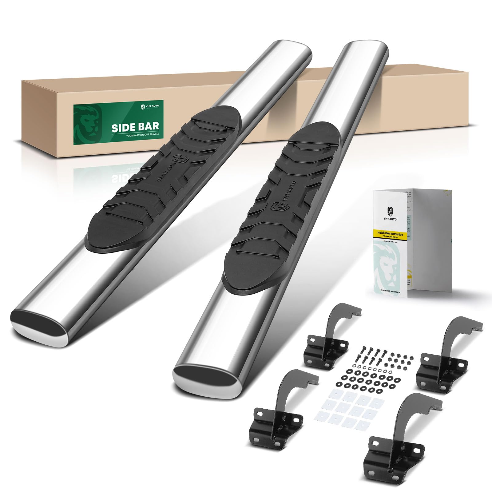 YHTAUTO 5" Running Boards Side Steps Compatible with Ford F-150 15-26, F250/350/450/550 Super Duty 17-26 Standard/Regular Cab, Oval Straight Stainless