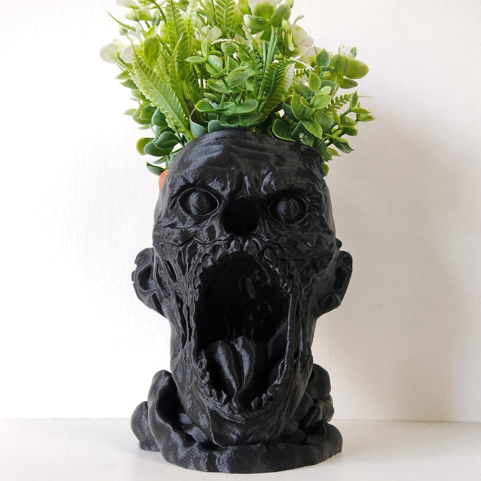 Pot De Fleur / Bol à Bonbons En Forme De Crâne - Décoration Halloween En Résine - Idéal Pour Succulentes, Bonbons Ou Comme Cendrier - Effet Squelette Effrayant