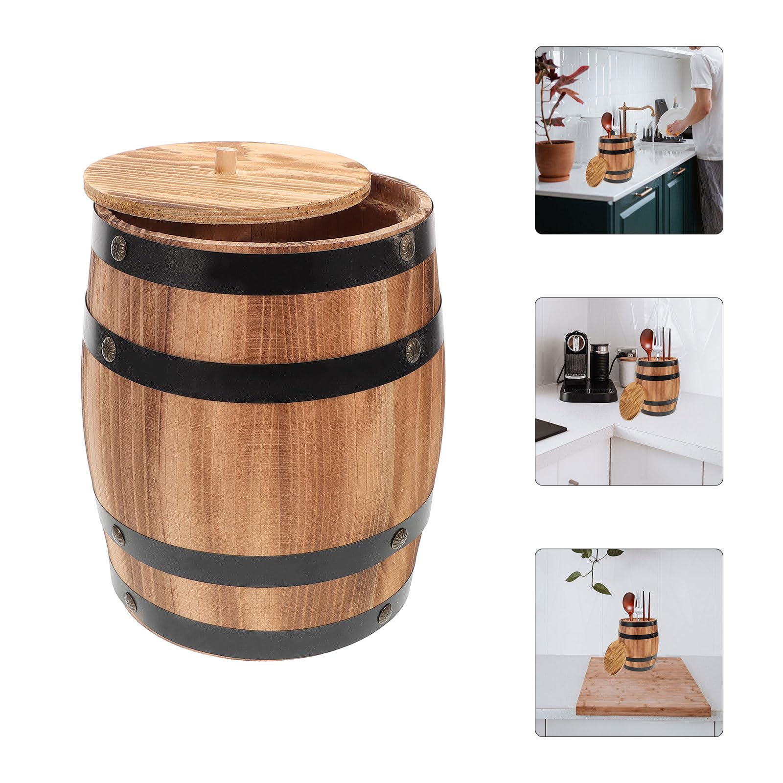 SHINEOFI Soporte de Madera Vintage Diseño Rústico para Utensilios de Cocina , Cubo Portátil y Almacenamiento Fácil para Palillos y Cubiertos en Oficina o Cocina