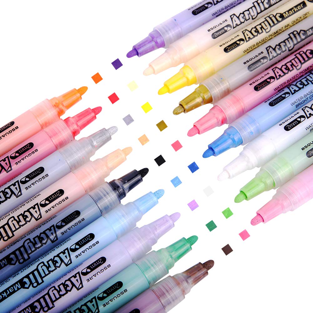 Acrylic Paint Marker Set, 18 Colors, 2mm Medium Tip Pens, Doodle Marker, Metallic Marker, Rock Painting, Wine Glass Marker, Wood Slice Marker, Canvas Marker, Ceramic Marker, DIY Crafts