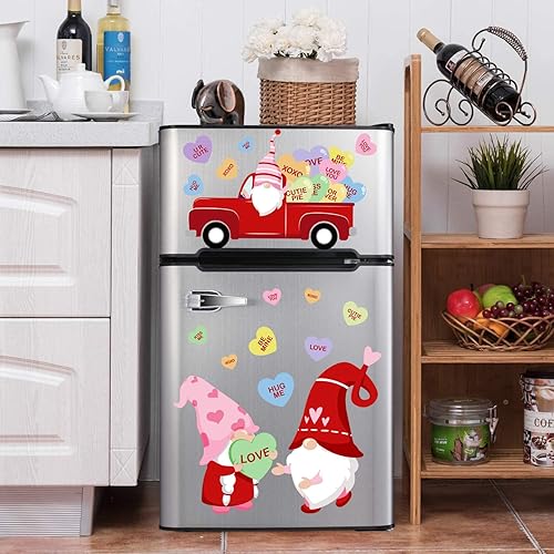Miniatura 7 de Ivenf Decoración para el día de San Valentín, 8 hojas grandes de calcomanías para ventana de camión de gnomo rojo y rosa, caramelo de conversación