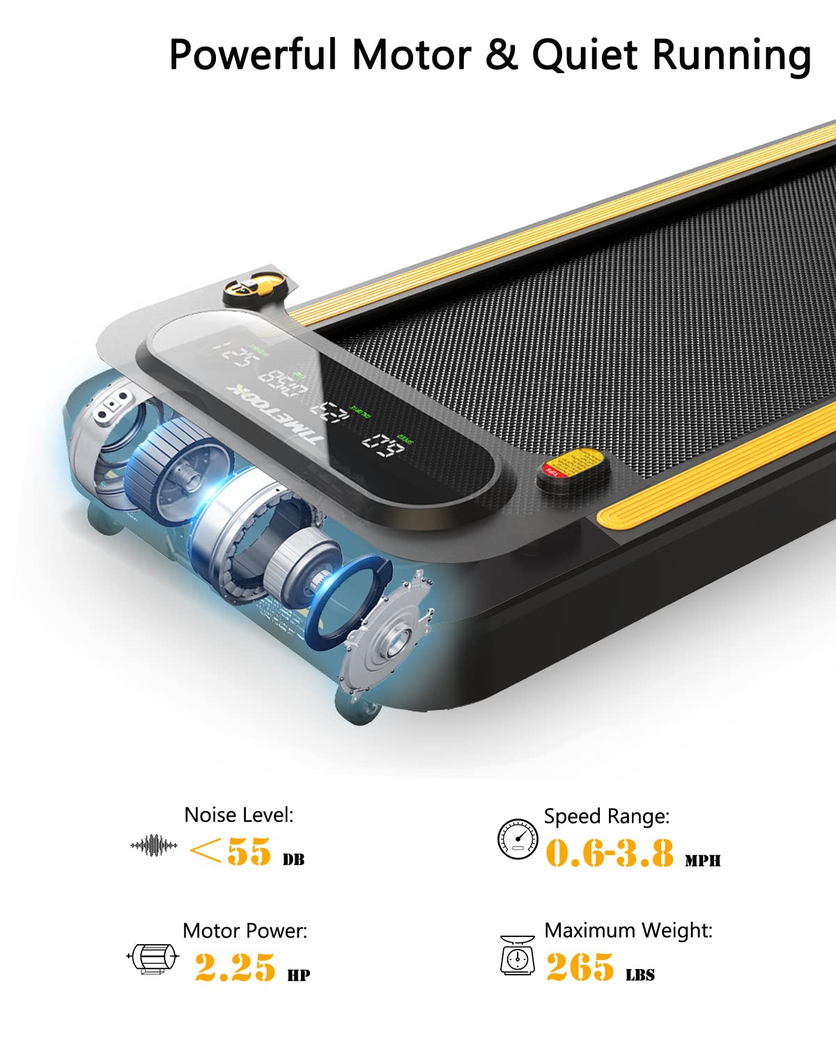 TIMETOOK Under Desk Treadmill, 2.25HP Walking Treadmill with 265lb Weight Capacity, Portable Walking Pad Design, Desk Treadmill for Home Office with IR Remote Control