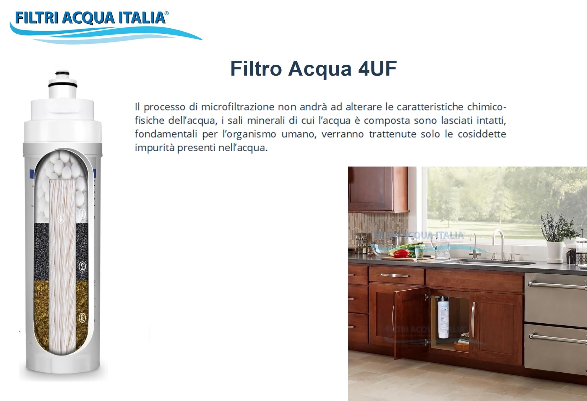Kit Depuratore Acqua Domestico 4-UF con Rubinetto Dedicato, Depuratore Sottolavello a 4 Stadi di Ultrafiltrazione da 0.01 Micron, Innovativo e Certificato. Rimuove Cloro, Sedimenti, Sporcizia.