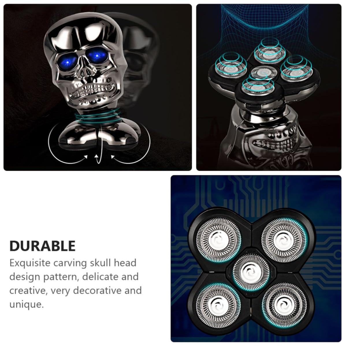 COLLBATH Afeitadora Eléctrica de Cabeza y Rostro, Recortadora Facial de Acero Inoxidable, 5 Cabezales Flotantes, Plata, Carga Usb, para Hombres, Talla Única, Uso Doméstico
