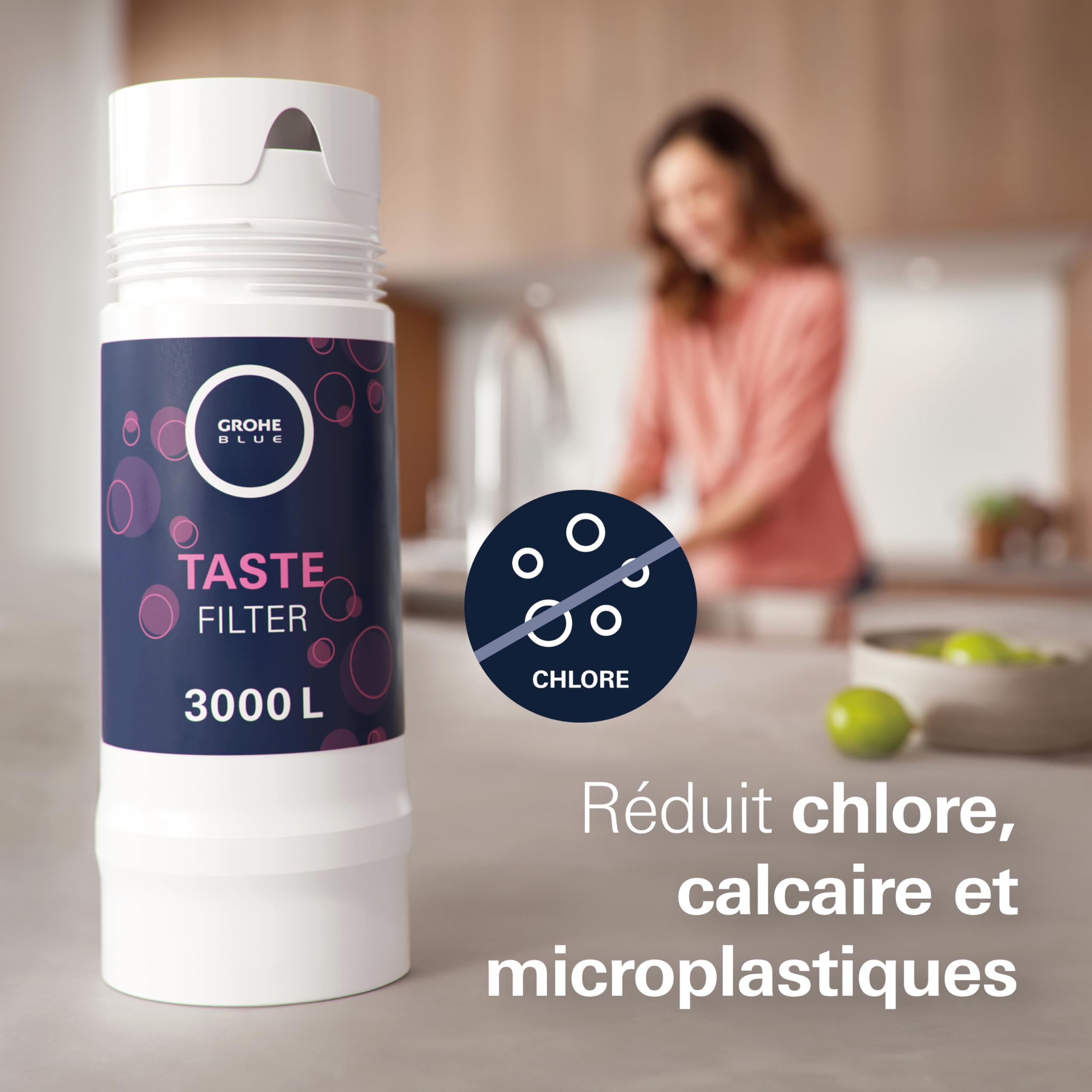 GROHE Blue Filtre Charbon Actif, 3000L, Réduit les substances nuisibles au goût et à l'odeur de l'eau, Filtre de remplacement pour les robinets GROHE Blue, Pure et Professionnel, 40547001
