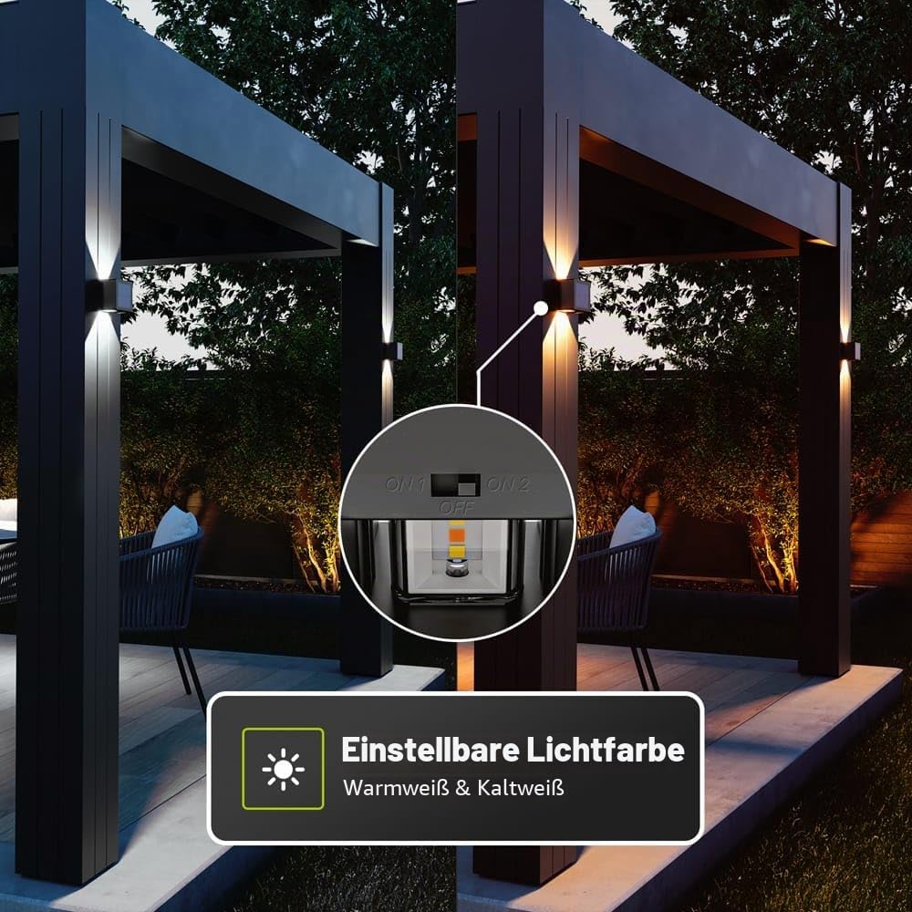 HOFTRONIC - Louis 4er Set Solar Wandleuchte Up Down - CCT 3000K & 5000K - IP65 Wasserdicht - Solar Außenleuchte - Inkl. Dämmerungsschalter