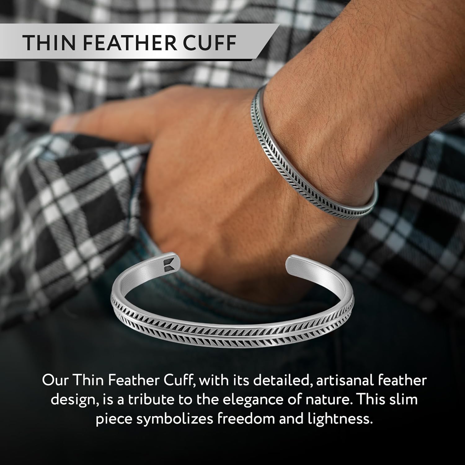 Cuff Bracelet for Men Premium Stainless Steel Mens Bangle Bracelets Silver Cuff Bracelet Waterproof & Non-Tarnish Minimal Western Bracelet - Image 3