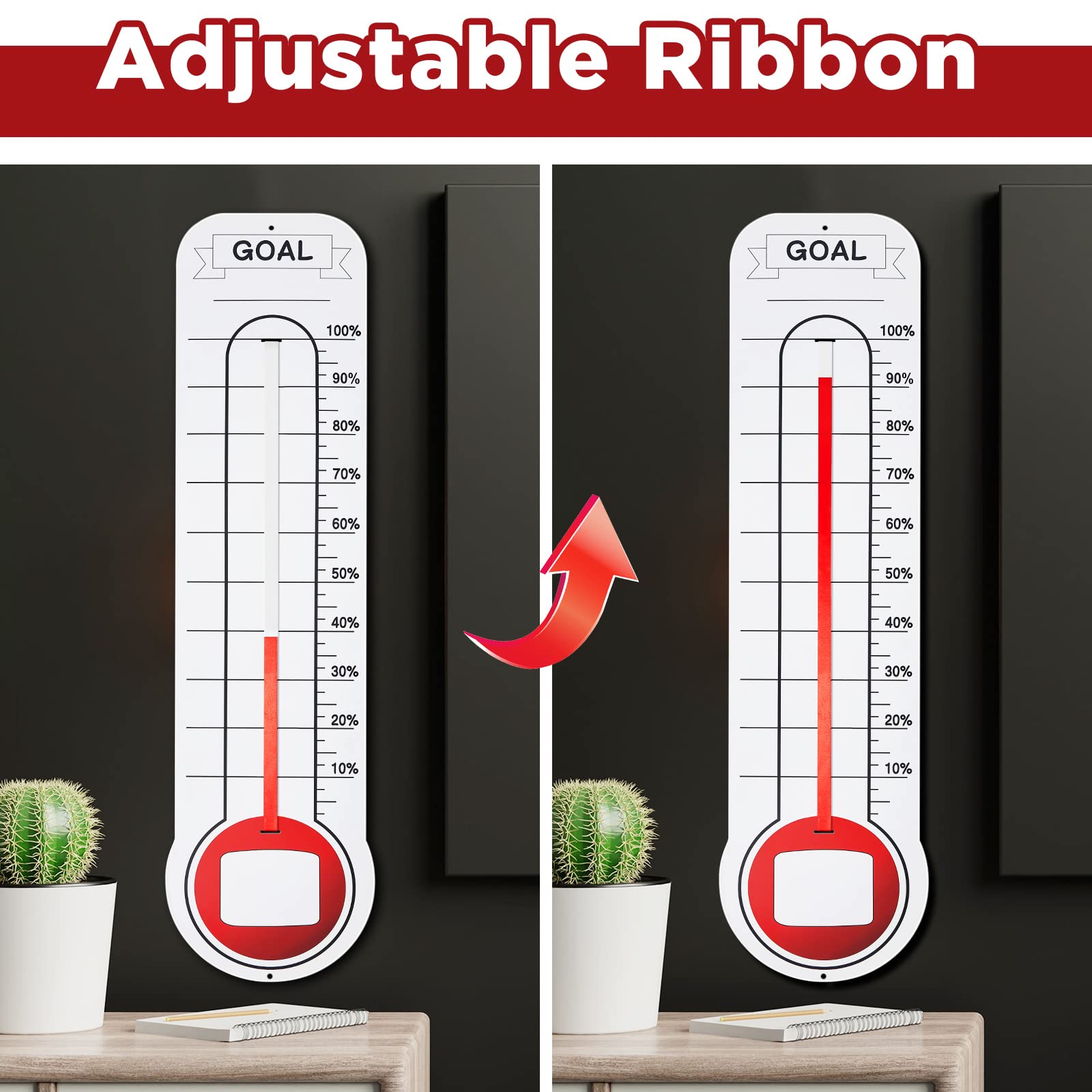 Dry Erase Fundraising Thermometer – 46x12 Inch Goal Tracker Board With Ribbon, Wall Mounted For Sales & Donations - View #14