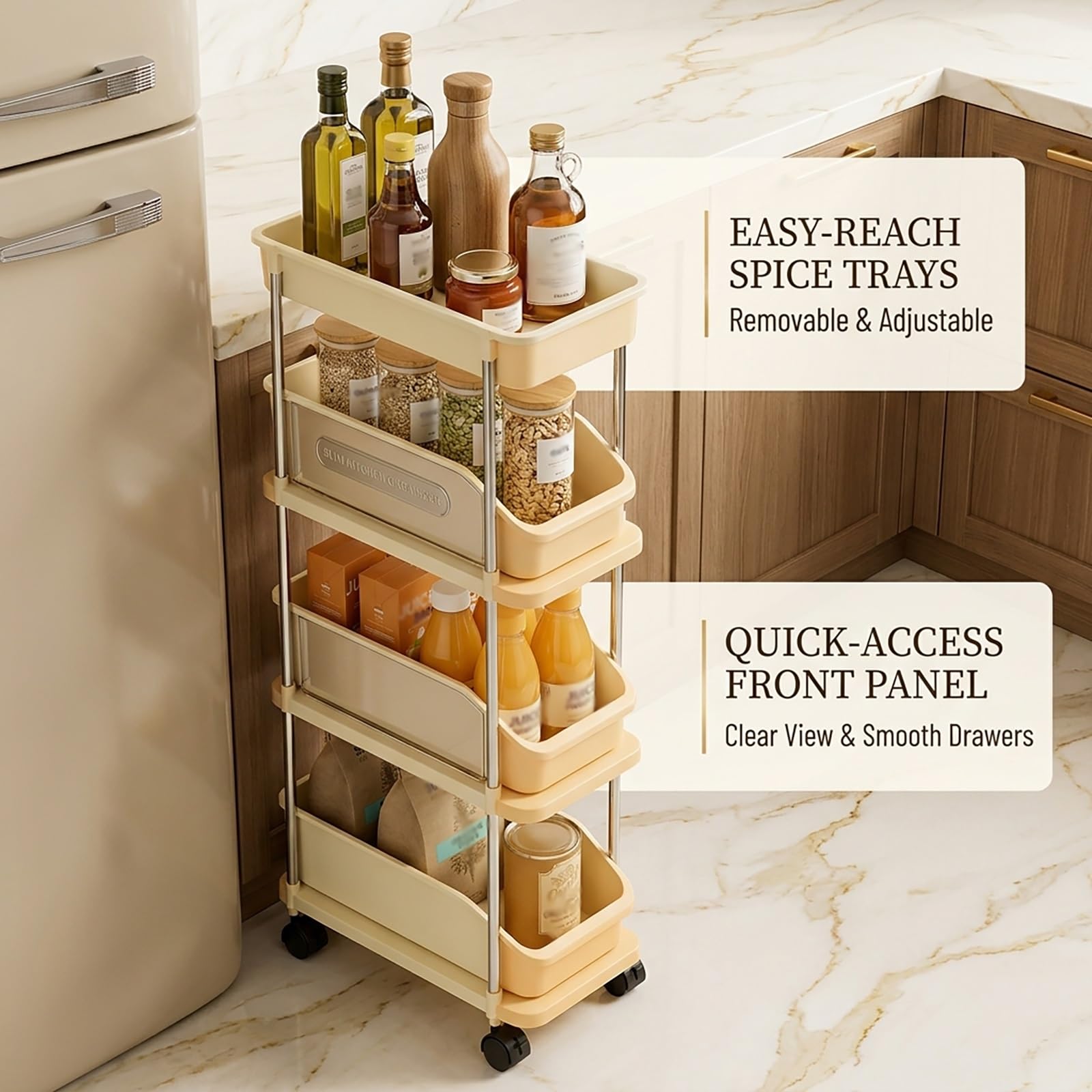 Carrello Portaoggetti Salvaspazio Mobiletto Bagno Stretto Carrellino Cucina con Ruote Scaffale Multifunzionale per Lavanderia ed Interni Piccoli Spazi(42x16x67cm)