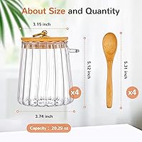 Vista 2 de Pinkunn Juego de 4 recipientes de azúcar a rayas de vidrio con cucharas de bambú de 20 onzas líquidas, accesorios para barra de café con tapas