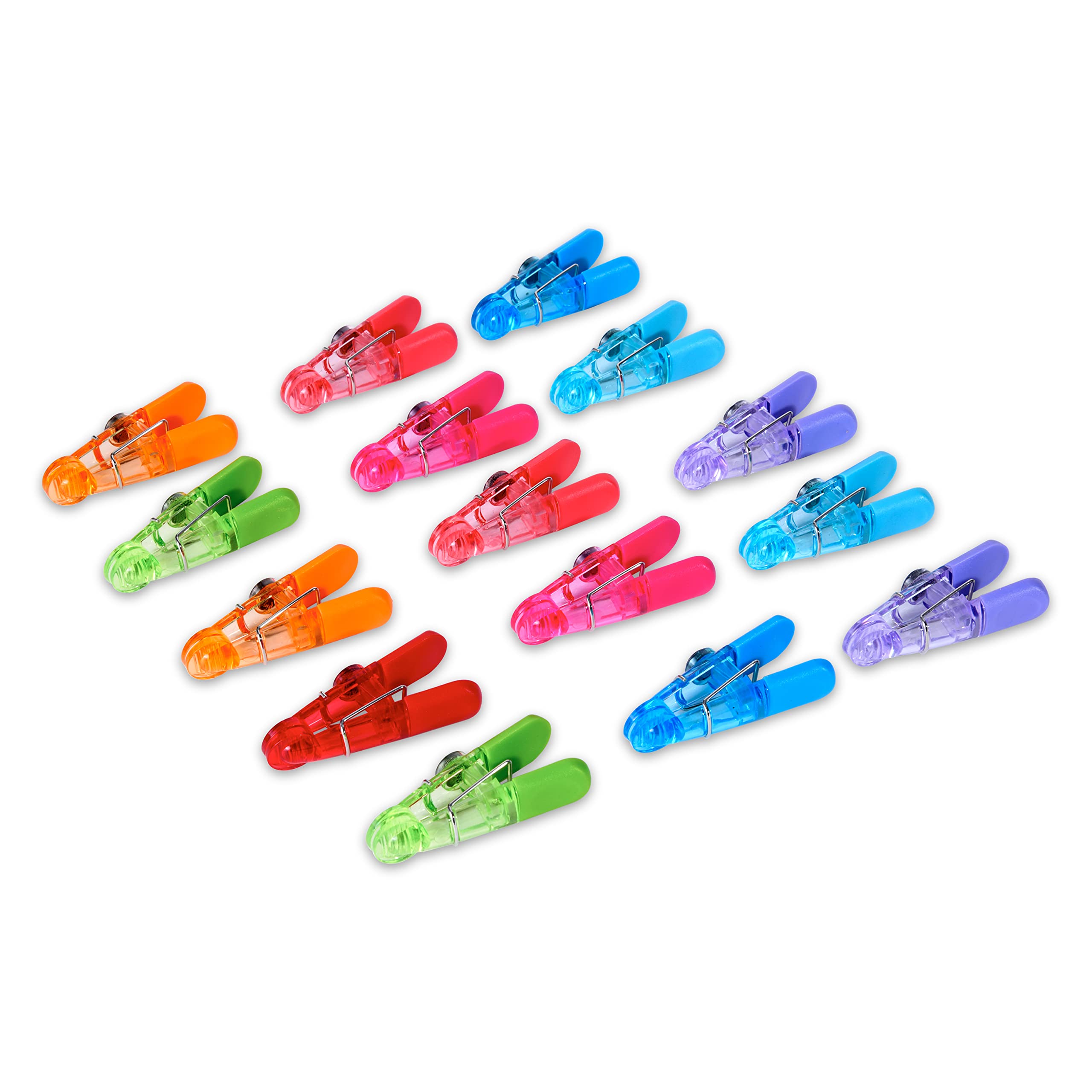 Farberware Colourworks Set of 15 Multipurpose Clips Food Saving Chip Bag Sealers with Magnetic Backs, 16 Pack, Assorted Translucent Colors