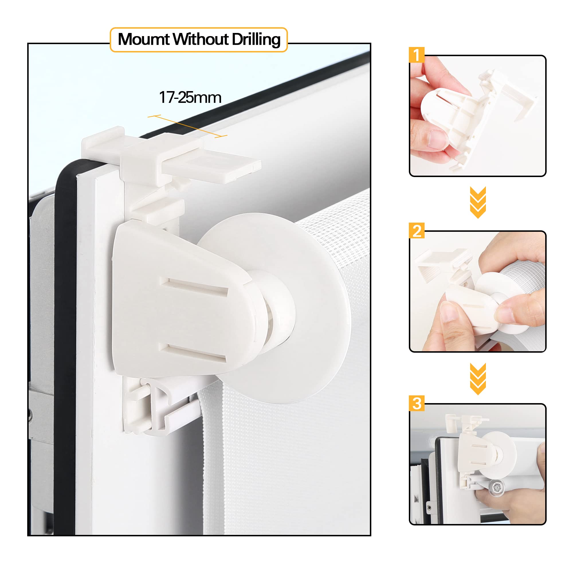 BelleMax Day and Night Roller Blind, Double Fabric, No Drilling, Translucent Blackout Privacy Protection, for Windows and Doors (Fabric Width 40 cm), White, 40 x 150 cm - 4