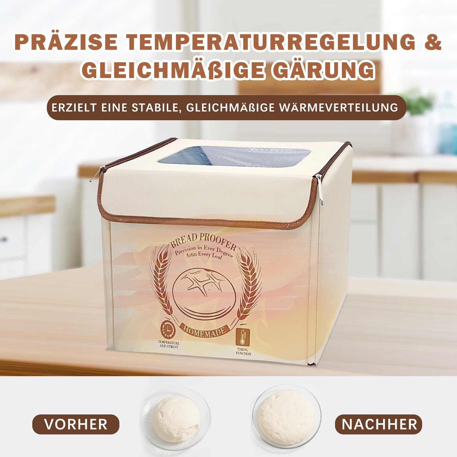 Brot Gärbox Sauerteig mit Heizung, Faltbare Teiggärbox Mit Deckel, Temperatureinstellung und Zeitsteuerung, Gärschrank für Zuhause, Brot, PizzaJoghurt, Reiswein