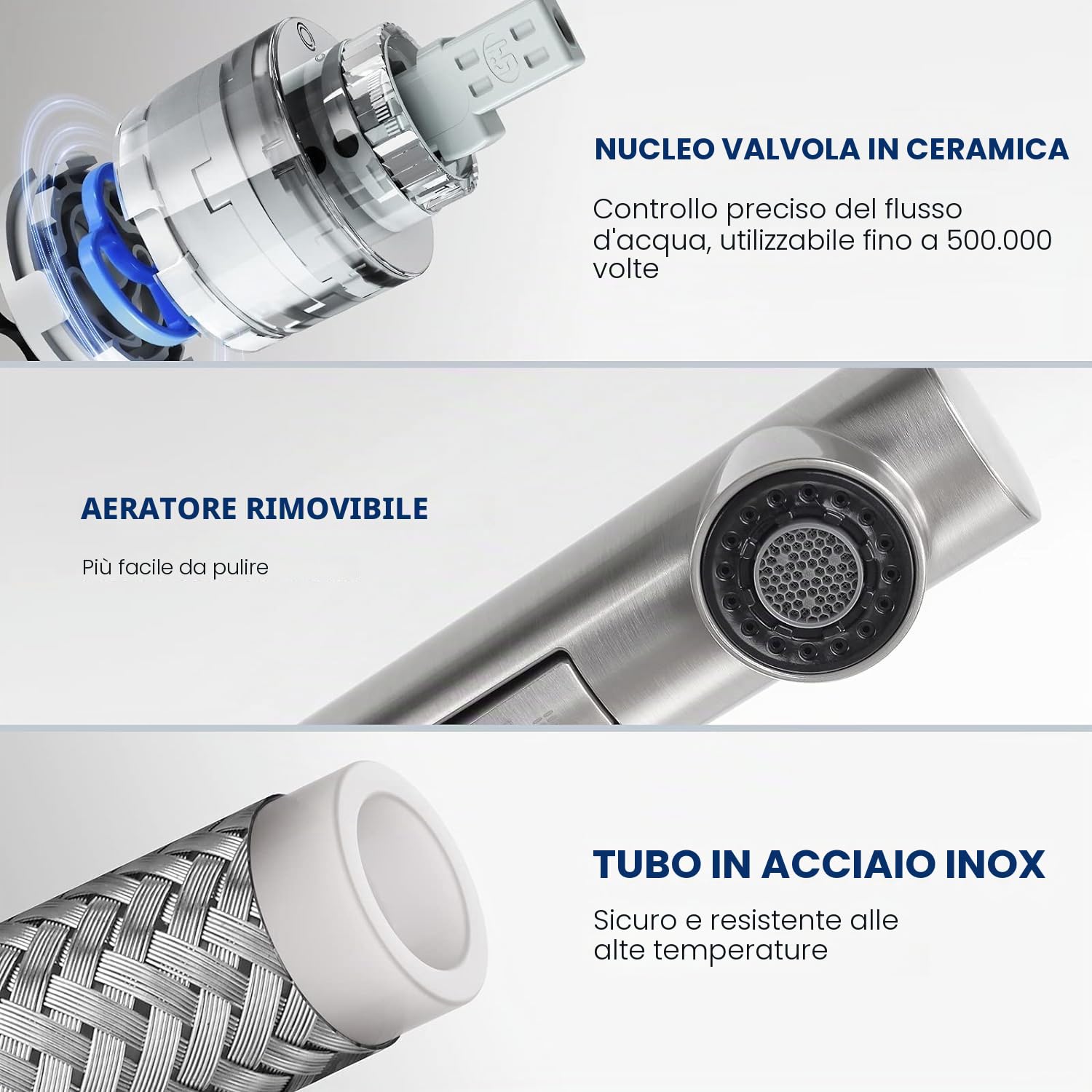 CECIPA Rubinetto da cucina con 2 modalità di spruzzatura, miscelatore da cucina con doccetta estraibile girevole a 360° freddo e caldo disponibile, rubinetto lavello in acciaio inossidabile spazzolato