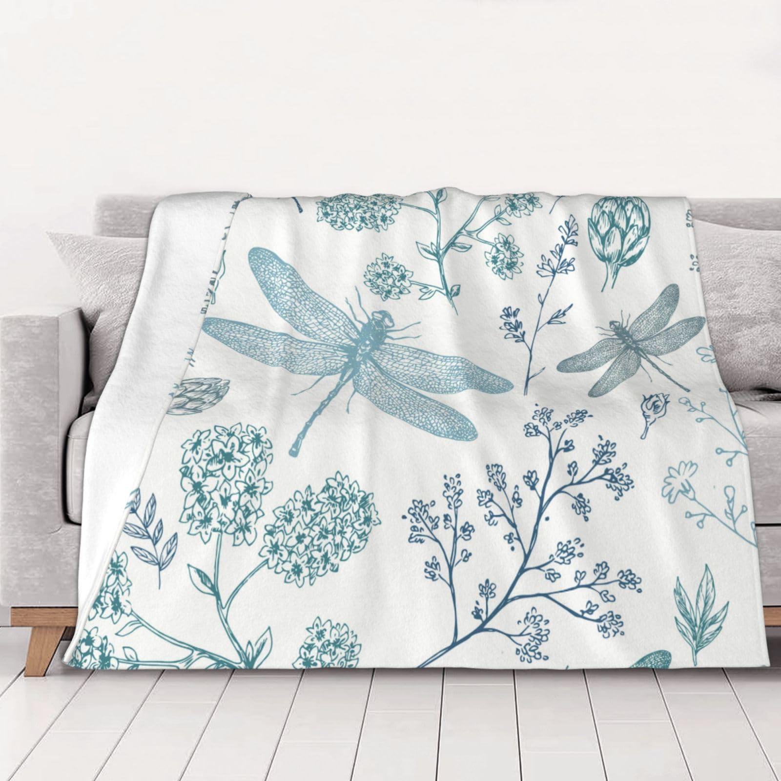 AUBKFELD Dragonfly Printed Flannel Blanket 125x100 CM, Soft & Warm Throw Blanket for Sofa/Couch/Bed/Car, Gifts for Audlts Women Men