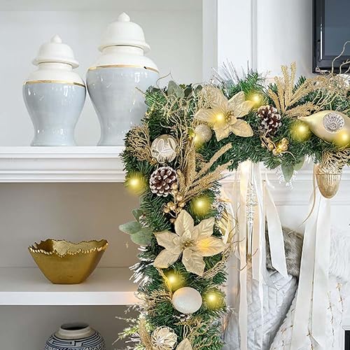 Vista 43 de WANNA-CUL Guirnalda de Navidad preiluminada de 6 pies, color azul plateado, con luces para puerta delantera, guirnalda de mantel de Navidad