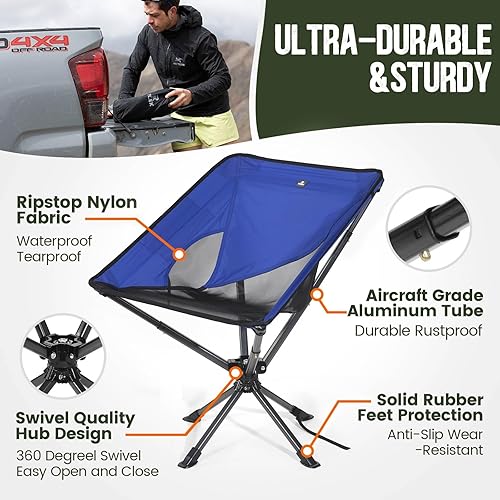 Miniatura 5 de TCEK Silla portátil giratoria mejorada pequeña silla plegable compacta para adultos que se instala en 8 segundos, silla ligera al aire libre para