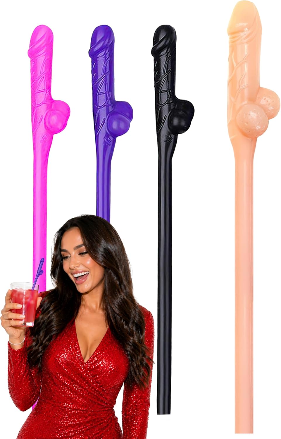 Bachelorette Party Willy Pennis Straws Set 15 + 1 Large, Adult Funny Novelty Drinking Straws, Naughty Hen Party Decorations, Naughty Bride Party Favors Decorations