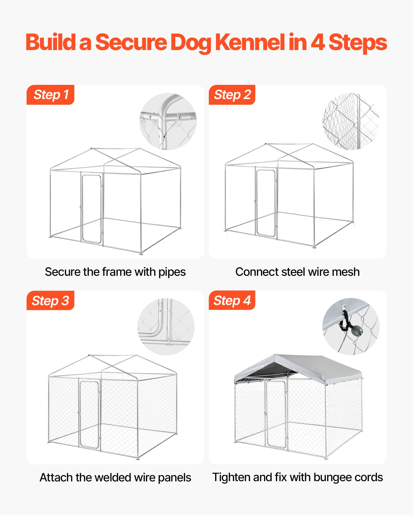 VEVOR Hundezwinger, 2,3 x 2,3 x 2,15 m, Hundehütte mit Sicherheitsschloss, Outdoor Hundehaus mit UV-Beständiger & Wasserdichter Dachabdeckung, Robuste Hundegehege/Auslauf für Große Hunde