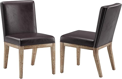 Miniatura 8 de Juego de 2 sillas de comedor de madera, modernas sillas de comedor tapizadas de cuero, sillas auxiliares de cocina, silla de cena de granja con