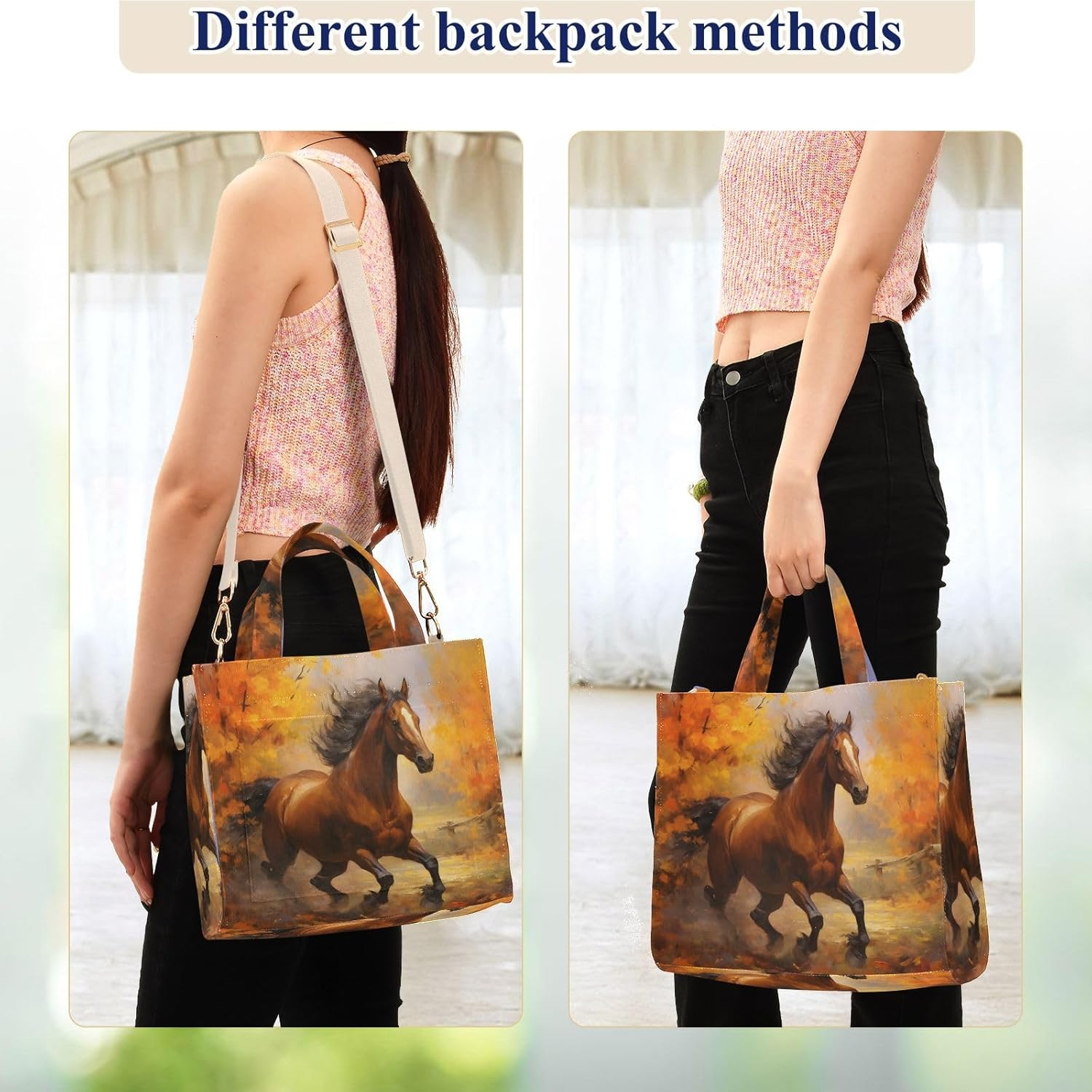 Autumn Horse Tote Bag for Women Corduroy Handbag Purse Shoulder Bag with Detachable Strap Small Size