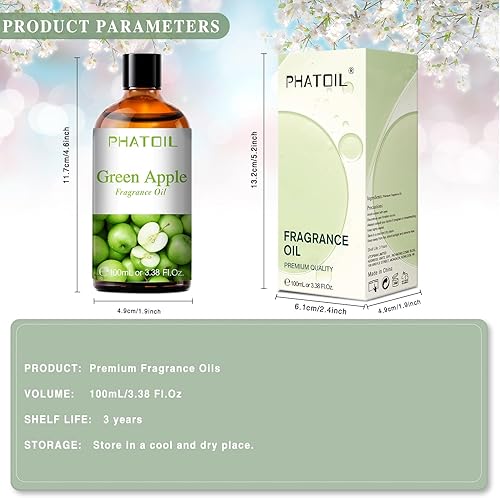 Miniatura 6 de Aceites de fragancia de manzana verde PHATOIL 3.38 FL.OZ para aromaterapia, aceites esenciales para difusores para el hogar, perfectos para difusor,