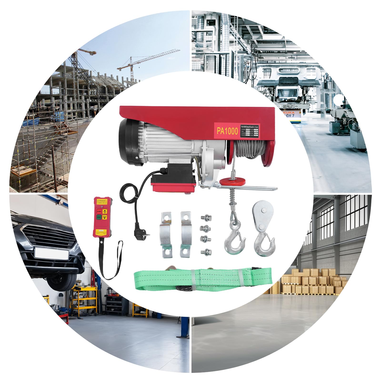 Elektrische Seilwinde 500kg bis 1000kg Hubhöhe 12m Seilzug Motorwinde 1800W Flaschenzug Hebezug Seilhebezug Kettenzug