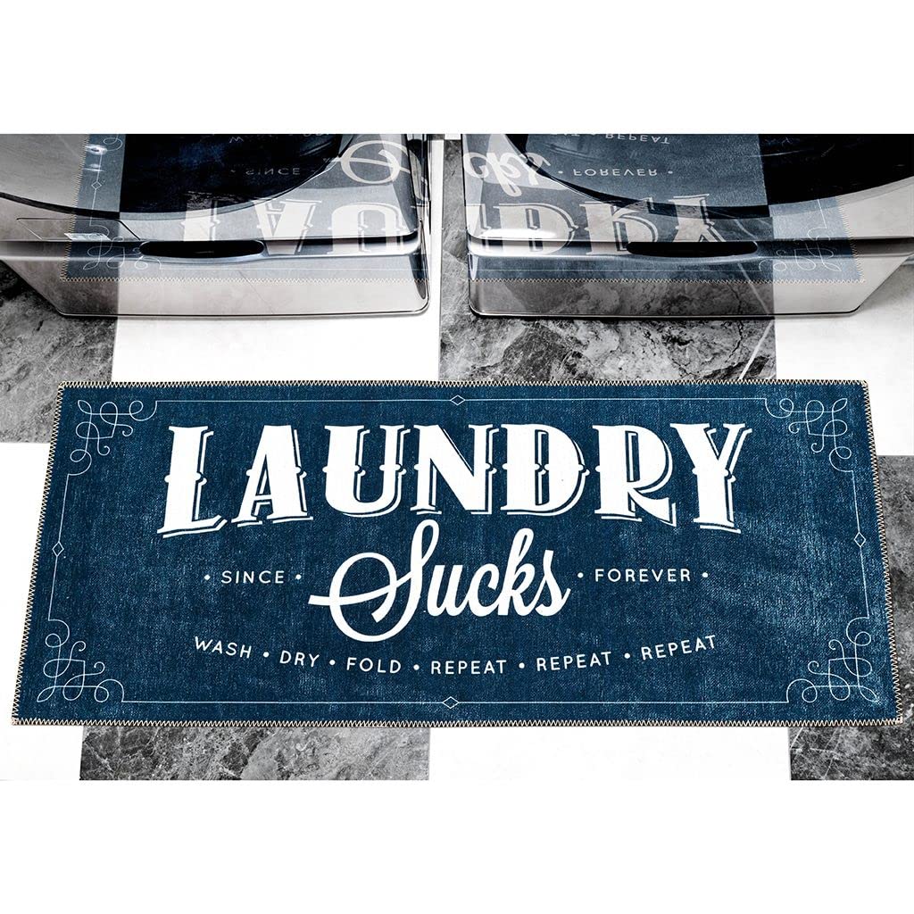 Benissimo Soft Woven Rugs, 24x56laundry Room Rug, 85% Cotton, Funny Non Slip Laundry Mats, Machine Washable, Bathroom Runner Floor Mat for Washroom, Kitchen, Laundry Sucks