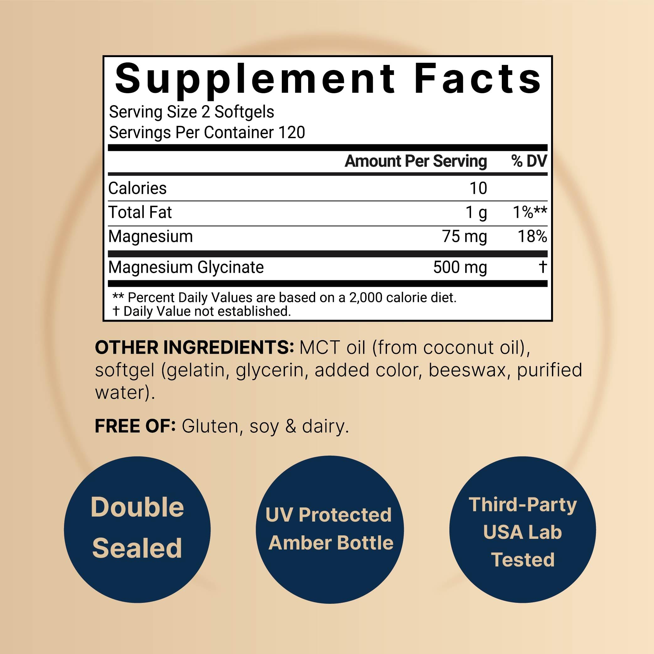 Magnesium Glycinate 500 mg Per Serving with MCT Oil, 240 Softgels — Amazon image 2